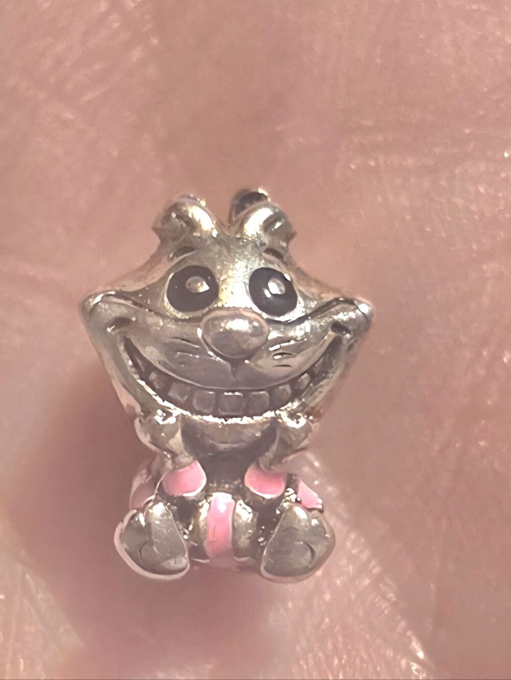 Disney Silver Cheshire Cat Pink Accent Bead Bracelet Charm